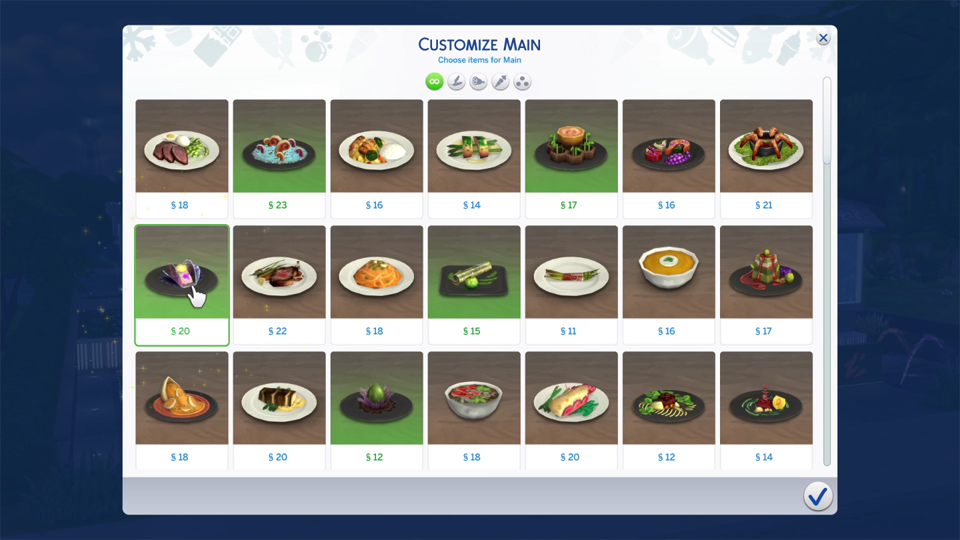 sims 4 menu of a restaurant